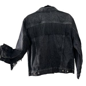 NWT Levi's Ex-Boyfriend Trucker in Black Tulip Fringe Back Denim Jean